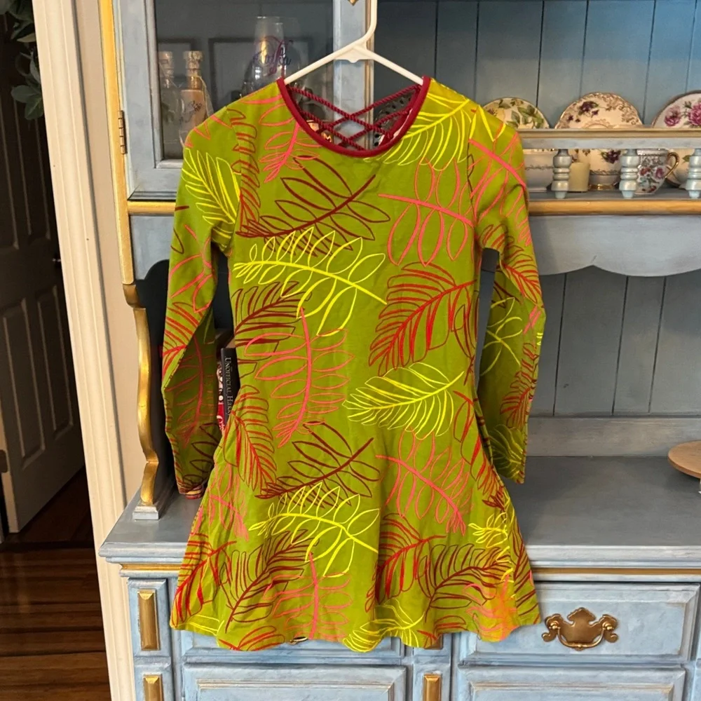 Colorful Leaf Pattern Kids Dress